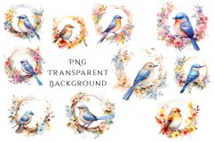 Watercolor Bird in Floral Wreath Bundle Product Image 2