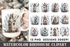 Watercolor Birdhouse Clipart, Birdhouse Mug Sublimation PNG Product Image 1