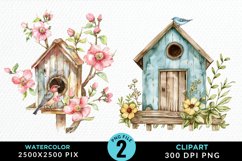 Watercolor Birdhouse Illustration PNG Clipart Product Image 1