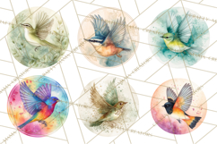 Watercolor Songbirds in Flight PNG Clipart Product Image 5