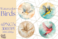 Watercolor Songbirds in Flight PNG Clipart Product Image 1