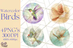 Watercolor Songbirds in Flight PNG Clipart Product Image 1