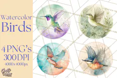 Watercolor Songbirds in Flight PNG Clipart Product Image 1