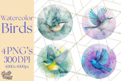 Watercolor Songbirds in Flight PNG Clipart Product Image 1