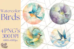 Watercolor Songbirds in Flight PNG Clipart Product Image 1