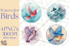 Watercolor Songbirds in Flight PNG Clipart Product Image 1