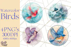 Watercolor Songbirds in Flight PNG Clipart Product Image 1