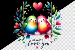 Watercolor birds hugging heart Always Love you quote Valentine Day print 20 oz tumbler skinny mug wrap clipart t-shirt sublimation printable design