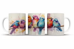 Watercolor Birds Mug Wrap Sublimation Designs, 3d Mug, Books Png