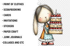 Watercolor Birthday Bunny Clipart Product Image 2