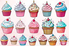 Watercolor Birthday Cupcakes Clipart Bundle Product Image 4