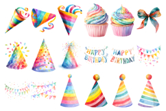 Watercolor Birthday Party Clip Art Cute Celebration Elements Product Image 3