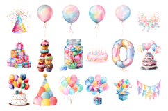 Watercolor Birthday Party Clip Art Cute Celebration Elements Product Image 4