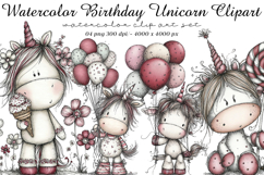 Watercolor Birthday Unicorn Clipart Product Image 1