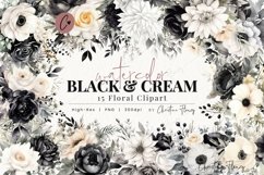 Watercolor Black and Cream Floral Clipart Product Image 1
