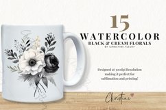 Watercolor Black and Cream Floral Clipart Product Image 2