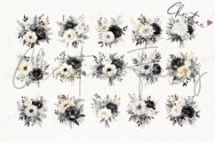 Watercolor Black and Cream Floral Clipart Product Image 4