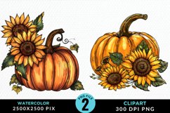 Watercolor Black And Gold Floral Pumpkins Clipart Product Image 1