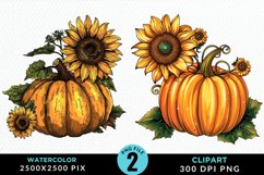 Watercolor Black And Gold Floral Pumpkins Art Clipart Product Image 1