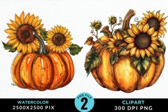 Watercolor Black And Gold Floral Pumpkins Clipart Bundle Product Image 2