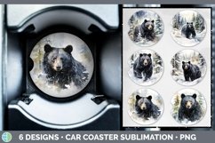 Bundle of six Watercolor Black Bears Car Coaster designs.