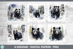 Bundle of six Watercolor Black Bears Paper Backgrounds designs.