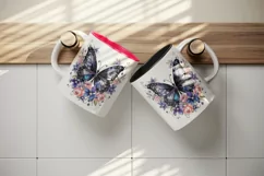Watercolor black butterfly floral sparkle flowers insect shining diamonds 20 oz tumbler skinny mug wrap clipart t-shirt sublimation printable design