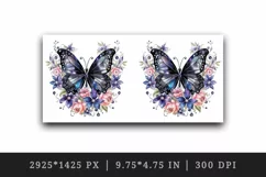 Watercolor black butterfly floral sparkle flowers insect shining diamonds 20 oz tumbler skinny mug wrap clipart t-shirt sublimation printable design