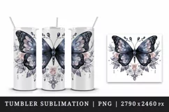 Watercolor black butterfly floral sparkle flowers insect shining diamonds 20 oz tumbler skinny mug wrap clipart t-shirt sublimation printable design