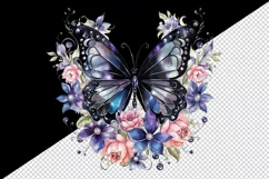 Watercolor black butterfly floral sparkle flowers insect shining diamonds 20 oz tumbler skinny mug wrap clipart t-shirt sublimation printable design