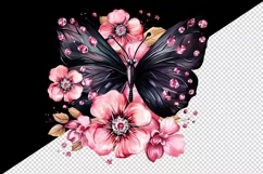 Watercolor black butterfly floral sparkle flowers insect shining diamonds 20 oz tumbler skinny mug wrap clipart t-shirt sublimation printable design