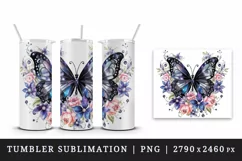 Watercolor black butterfly floral sparkle flowers insect shining diamonds 20 oz tumbler skinny mug wrap clipart t-shirt sublimation printable design