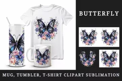 Watercolor black butterfly floral sparkle flowers insect shining diamonds 20 oz tumbler skinny mug wrap clipart t-shirt sublimation printable design