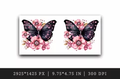 Watercolor black butterfly floral sparkle flowers insect shining diamonds 20 oz tumbler skinny mug wrap clipart t-shirt sublimation printable design