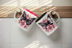 Watercolor black butterfly floral sparkle flowers insect shining diamonds 20 oz tumbler skinny mug wrap clipart t-shirt sublimation printable design