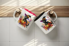 Watercolor black cat hat on jack-o-lantern pumpkin Halloween circular print 20 oz tumbler skinny mug wrap clipart t-shirt sublimation printable design