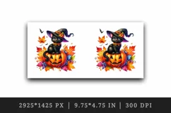 Watercolor black cat hat on jack-o-lantern pumpkin Halloween print 20 oz tumbler skinny mug wrap clipart t-shirt sublimation printable design
