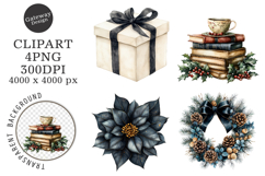 Watercolor Black Christmas Clipart Product Image 1