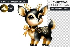 Black &amp; Gold Cute reindeer Clipart PNG Product Image 1