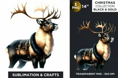 Black & Gold Santa reindeer Clipart PNG Product Image 1
