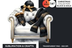 Watercolor Black &amp; Gold Christmas Armchair Clipart PNG Product Image 1