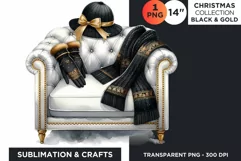 Watercolor Black & Gold Christmas Armchair Clipart PNG Product Image 1