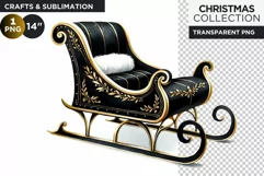 Black & Gold Christmas Sleigh Clipart PNG Product Image 1