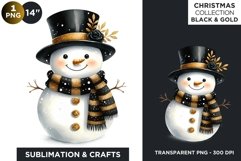 Black &amp; Gold Christmas Snowman Clipart PNG Product Image 1