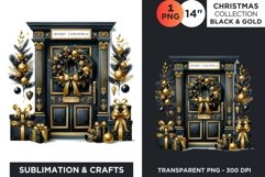 Watercolor Black &amp; Gold Christmas Door house Clipart PNG Product Image 2