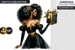 Black &amp; Gold Christmas Black Girl Clipart PNG Product Image 1