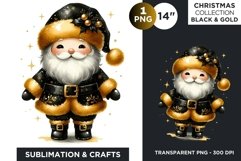 Black &amp; Gold Cute Santa claus Clipart PNG Product Image 1