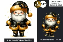 Black & Gold Cute Santa claus Clipart PNG Product Image 1