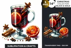 Black & Gold Christmas Hot wine Clipart PNG Product Image 1
