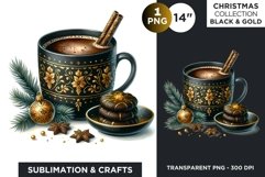 Black &amp; Gold Christmas Hot Chocolate Clipart PNG Product Image 1